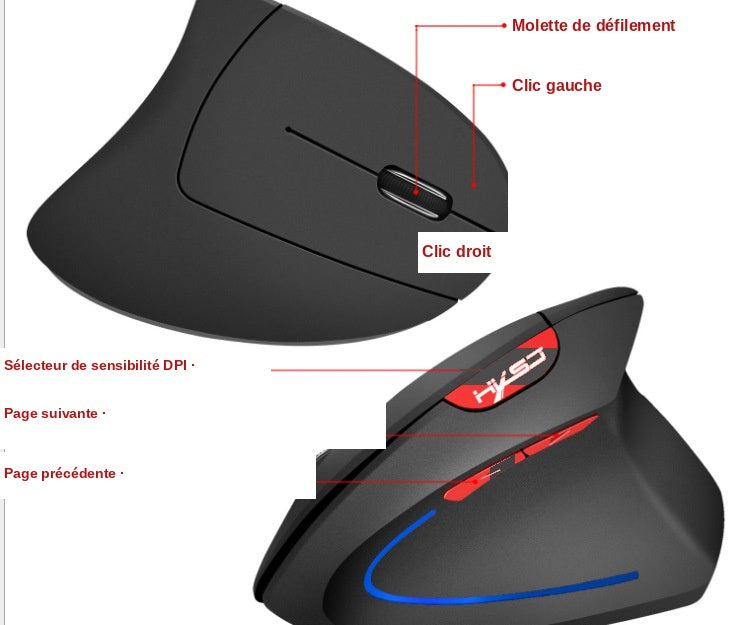 Souris Ergonomique Verticale Bluetooth T22 — Sans Fil 2.4G, 2400 DPI